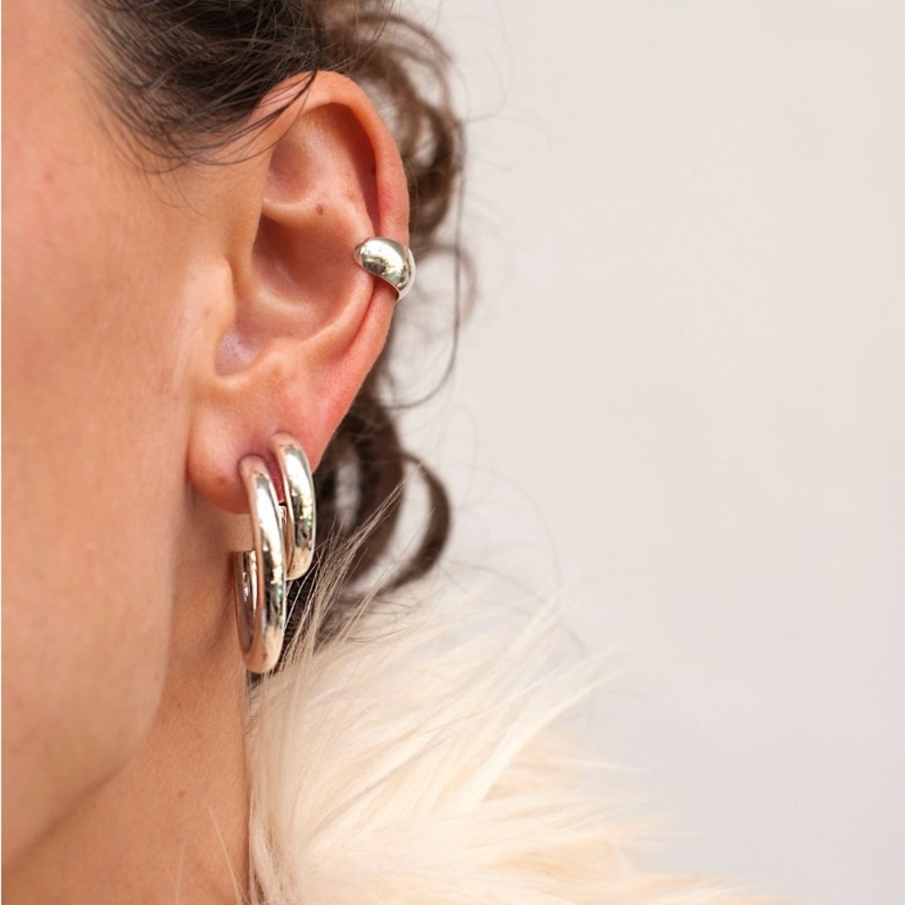 Thick Sterling Silver Hoop Earrings medium and small chubby lightweight hoops